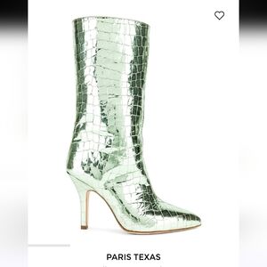 Paris Texas Trending Metallic Shiny Green Croc Leather Boots 38 US 8